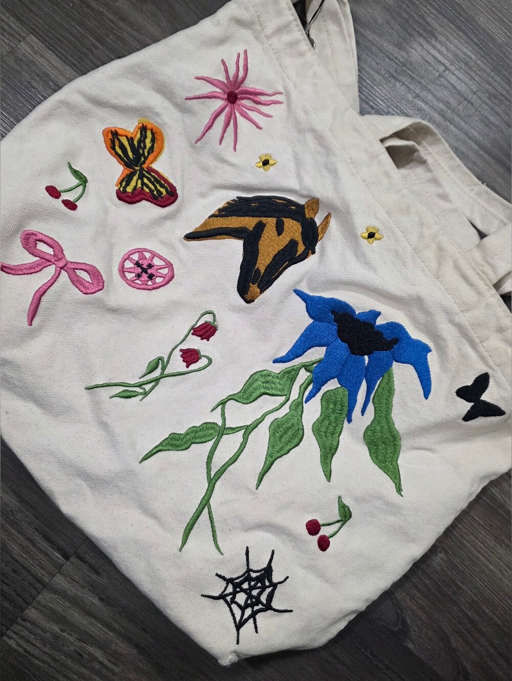 baggu X Jessica wiliams Embroidered Canvas Tote Bag beige - Picture 4 of 8